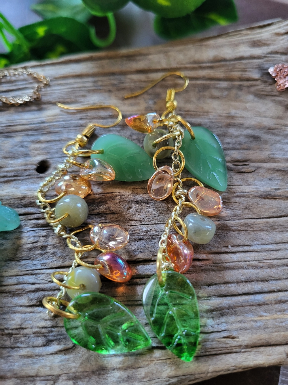 Forest Collection Green Leaf Dangle Earrings